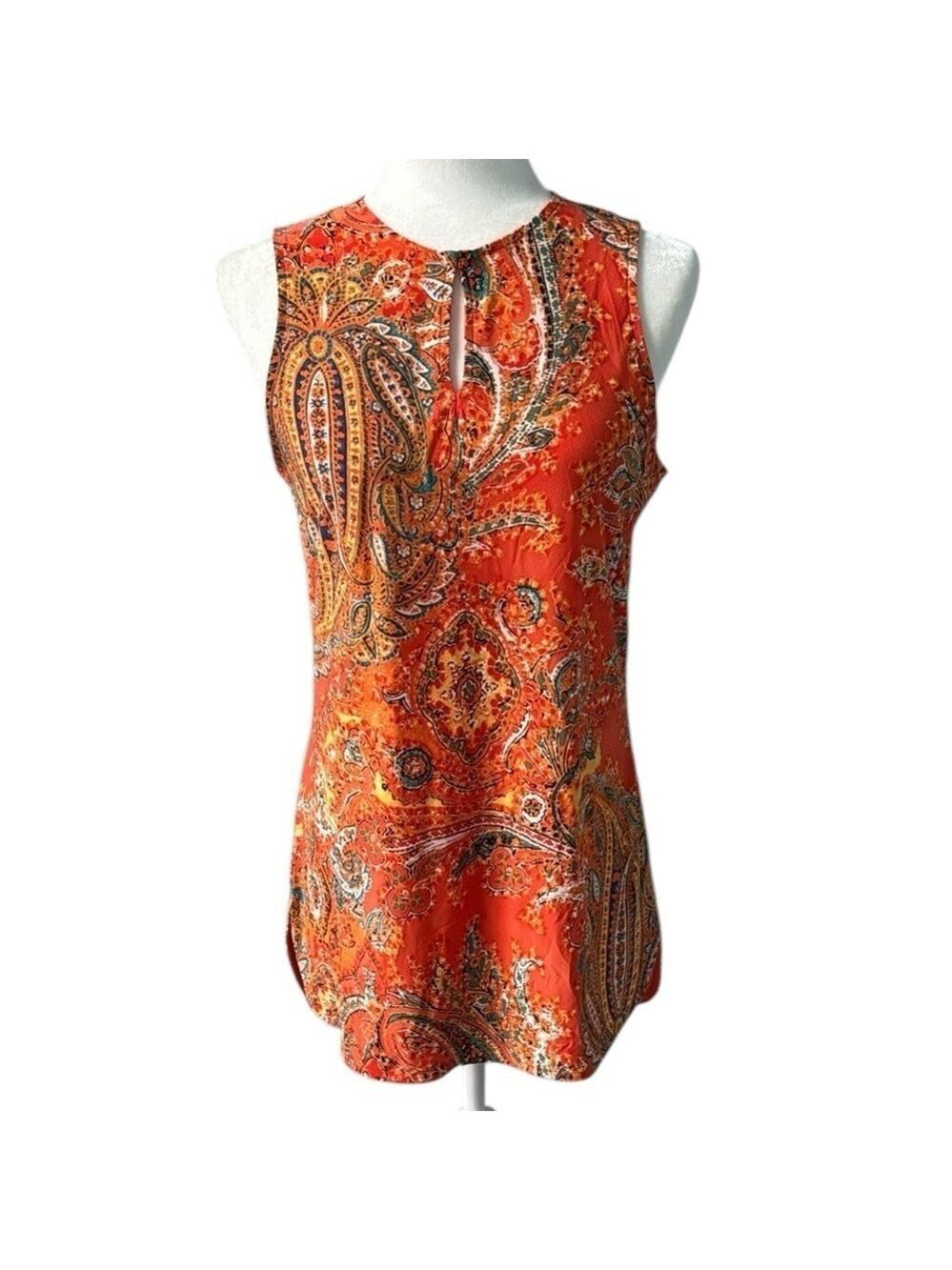 Lauren Ralph Lauren Keyhole Sleeveless Tunic Top Dress Orange Paisley Small NWT
